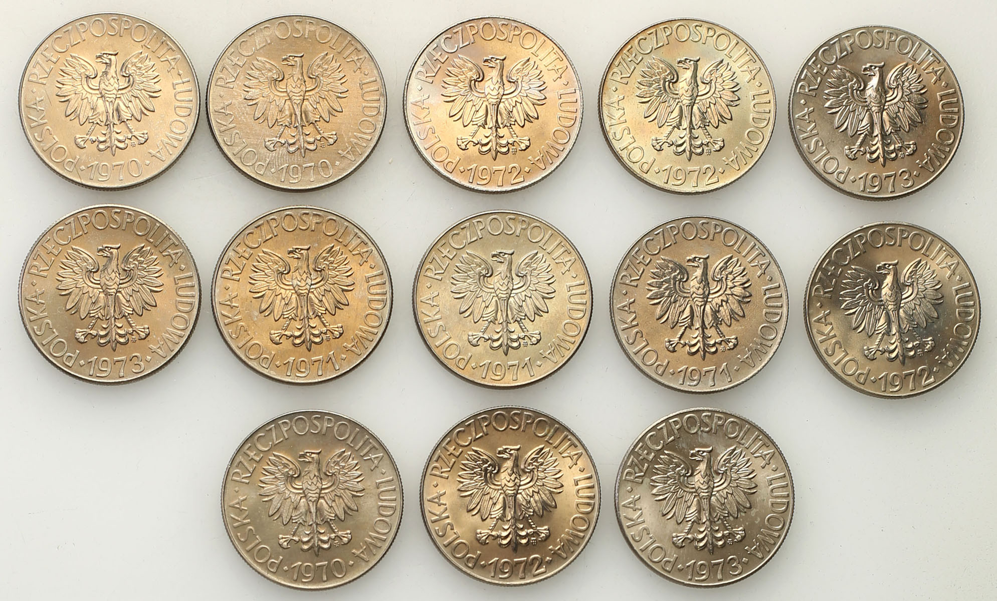 PRL. 10 złotych 1970-1973 Kościuszko, zestaw 13 monet